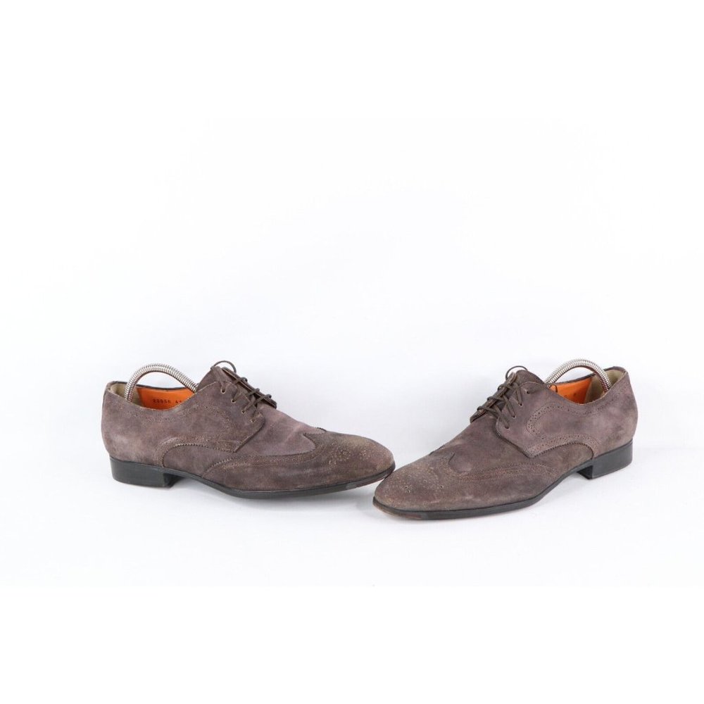 Santoni Mens Size 9 D Suede Leather Lace Up Wingtips Dress Shoes Gray Italy